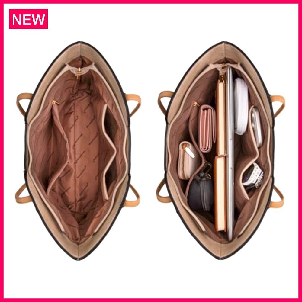 Medium Vegan Leather Tote Bag with Top Handle and Zipper Closure - Picture 6 of 8
